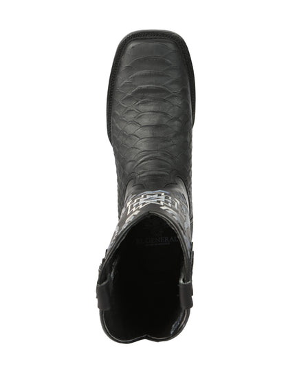 El General Men’s Black Python Imitation Rodeo Boots 45398
