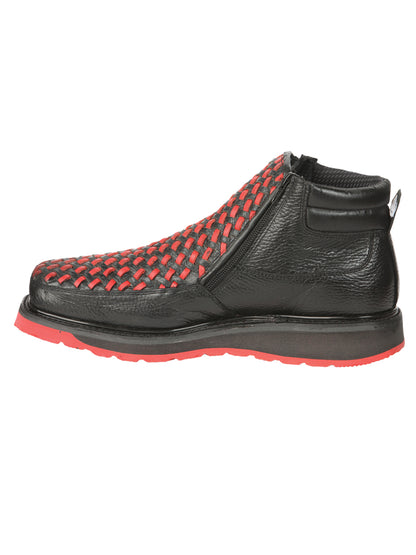 El General Men’s Ankle Boots with Zipper - Black/Red Petatillo  Leather 45402