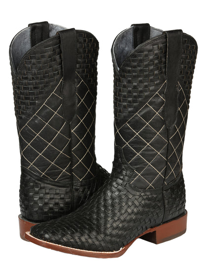 El General Men's Rodeo Boots Petatillo Leather - Black 45438