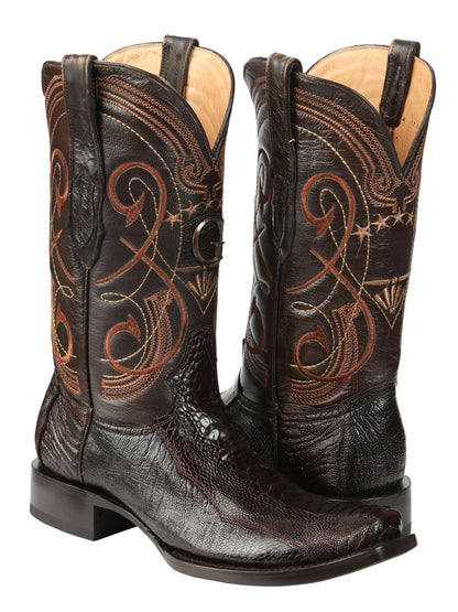 El General Men's Exotic Ostrich Leg Cowboy Boots - Brown 45511