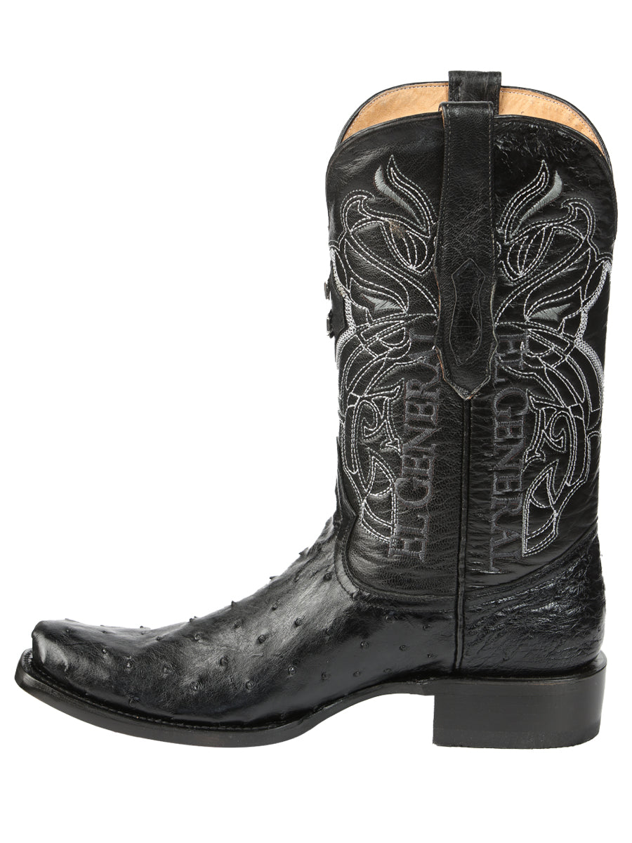 El General Men's Exotic Ostrich Leather Cowboy Boots - Black  45515