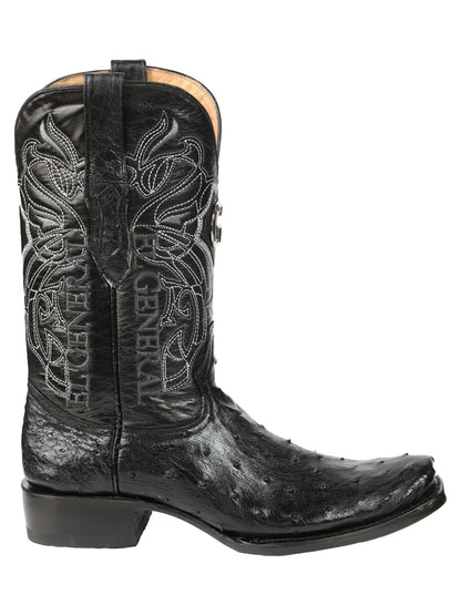 El General Men's Exotic Ostrich Leather Cowboy Boots - Black  45515