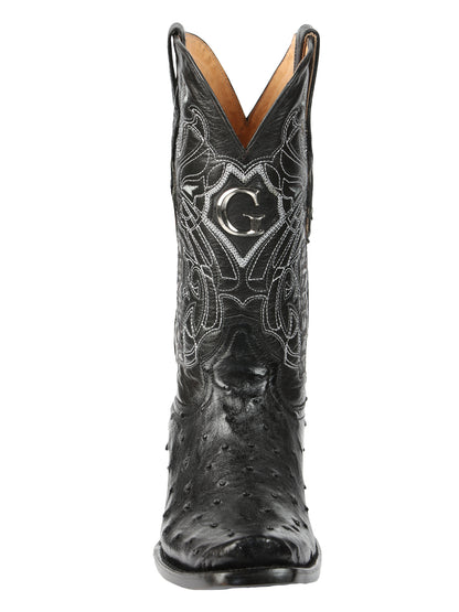 El General Men's Exotic Ostrich Leather Cowboy Boots - Black  45515