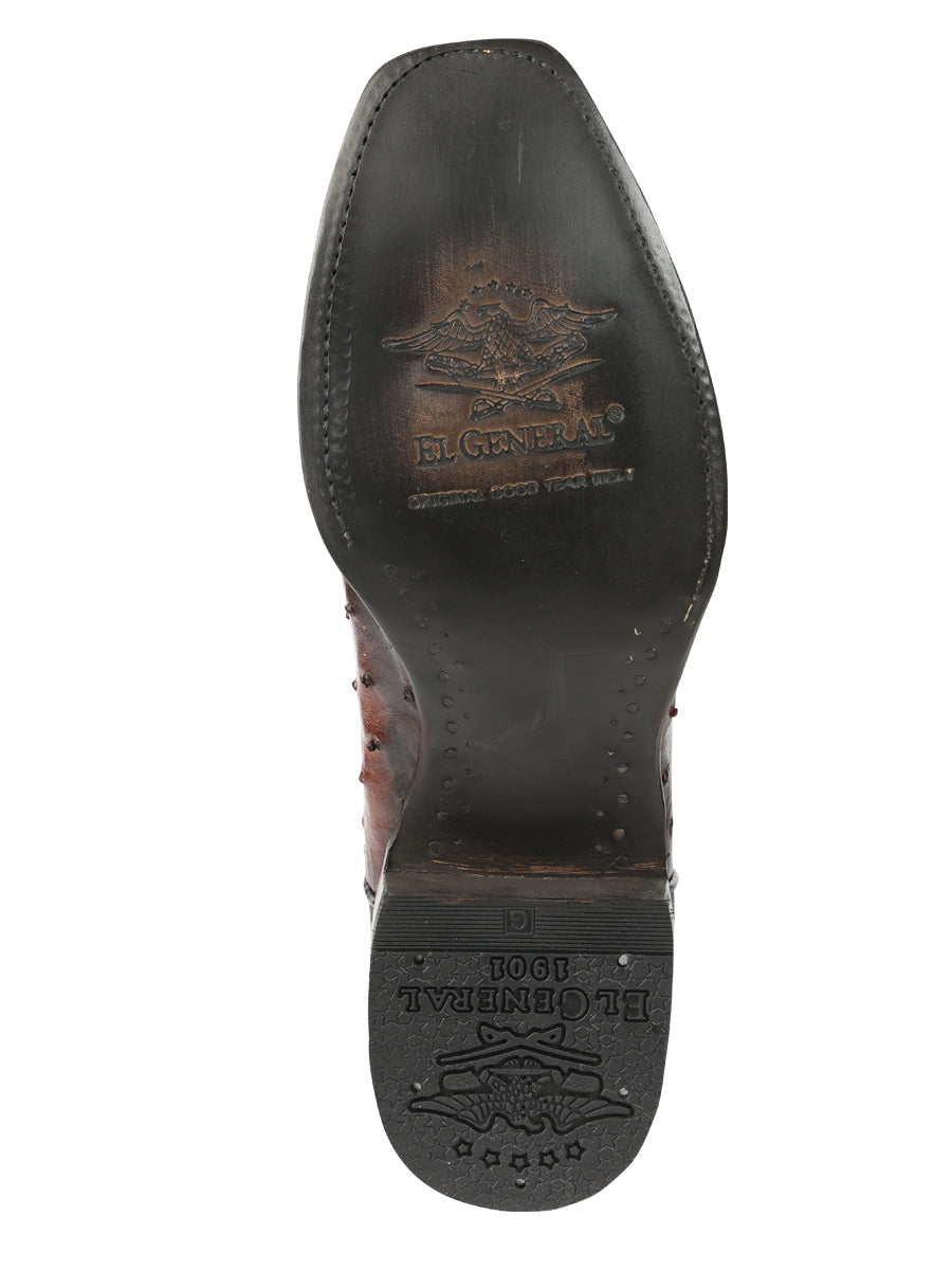 El General Men's Exotic Ostrich Leather Cowboy Boots - Brown  45516