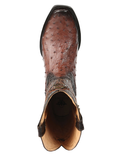 El General Men's Exotic Ostrich Leather Cowboy Boots - Brown  45516