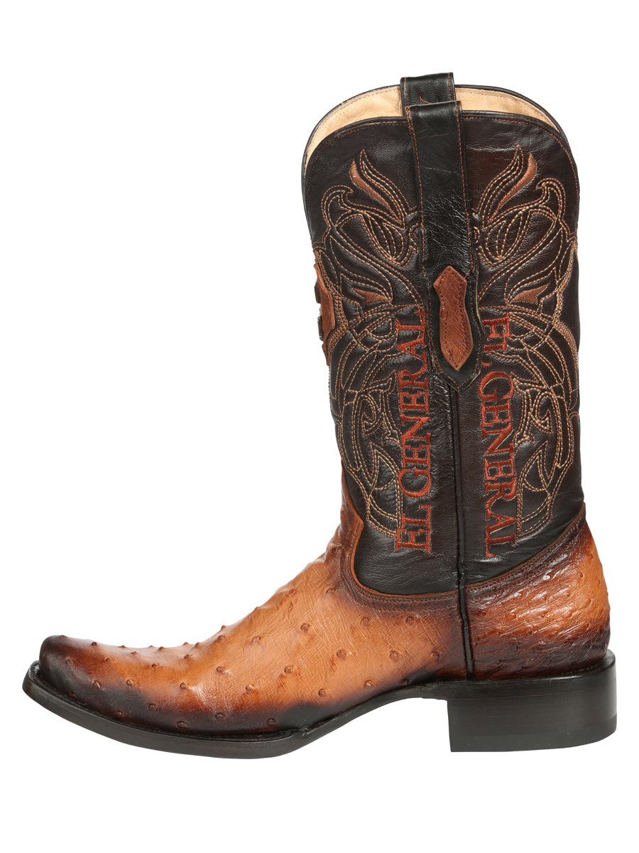 El General Men's Exotic Ostrich Leather Cowboy Boots - Cognac  45517