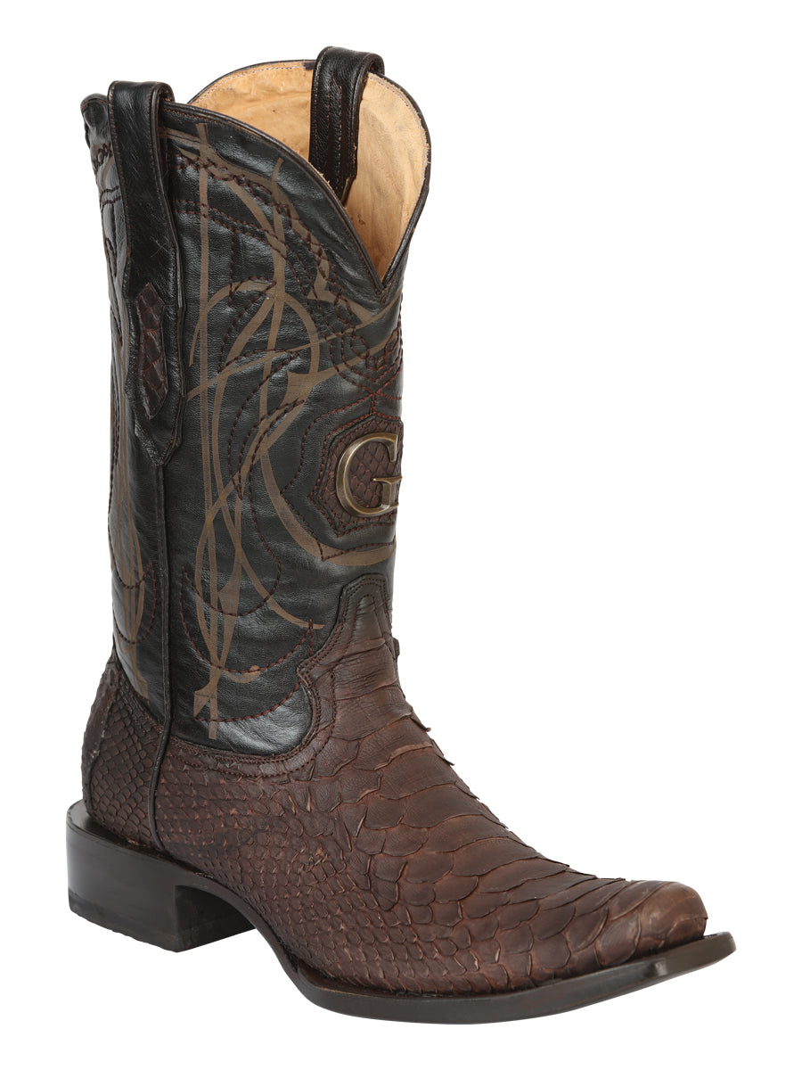 El General Men's Exotic Python Leather Cowboy Boots - Brown  45524