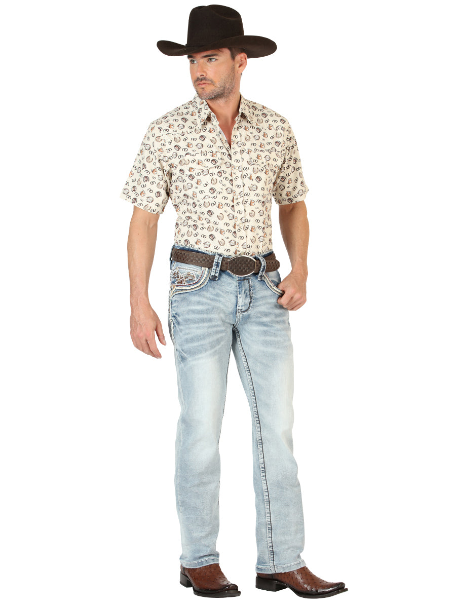 Centenario Men's Premium Denim Boot Cut Pants - Medium Blue  45533