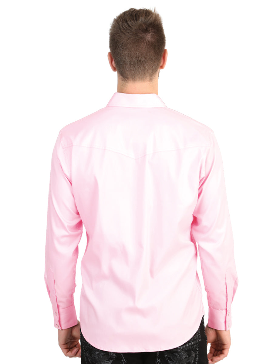 El General Men’s Long Sleeve Western Shirt - Light Pink Stretch  45618