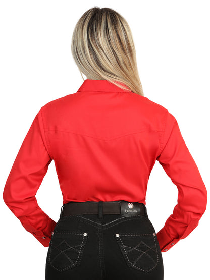 El General Women’s Long Sleeve Western Shirt - Red Stretch  45620