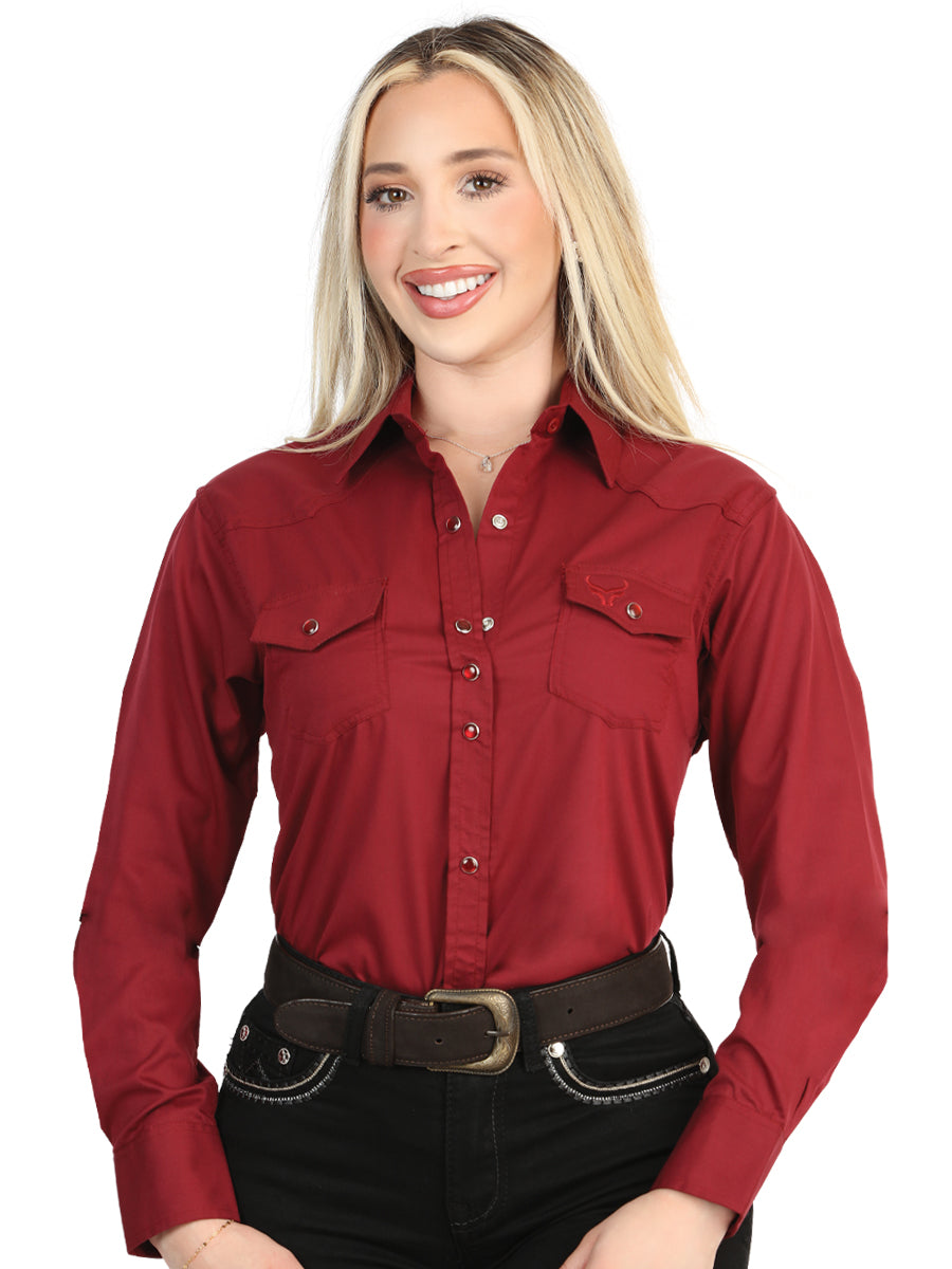 El General Women’s Long Sleeve Western Shirt - Burgundy Stretch  45622