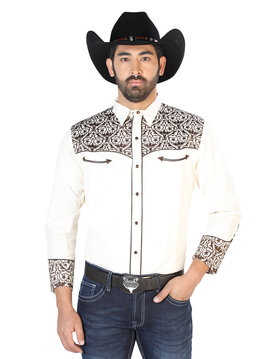 El Señor de los Cielos Embroidery Shirt Beige/Gold 126706