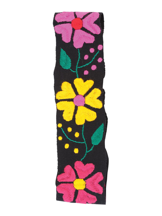 Artisanal Embroidered Belt Floral 100% Acrylic Black 602259