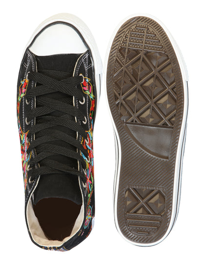 Artisanal Embroidered Sneakers Textile Canvas Black 602780