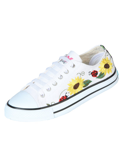 Artisanal Embroidered Sneakers Textile Canvas White 602786