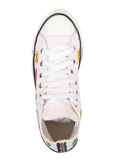 Artisanal Embroidered Sneakers Textile Canvas  White 602787