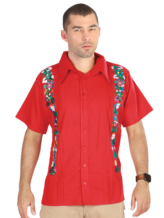 Mexican Embroidered Guayabera 100% Cotton Red 603111