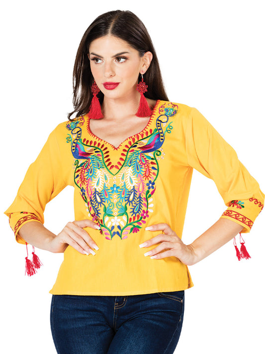 Artisanal Embroidered Blouse 100% Cotton Yellow 603180