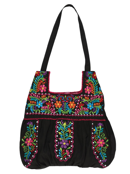 Artisanal Embroidered Handbag 50% Cotton, 50% Polyester Black  603194