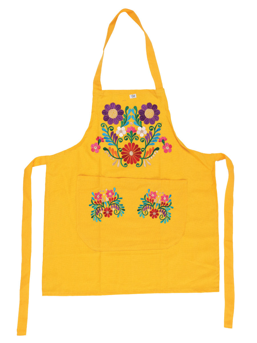 Mexican Artisanal Embroidered Apron 50% Cotton, %50 Polyester  Yellow 603198
