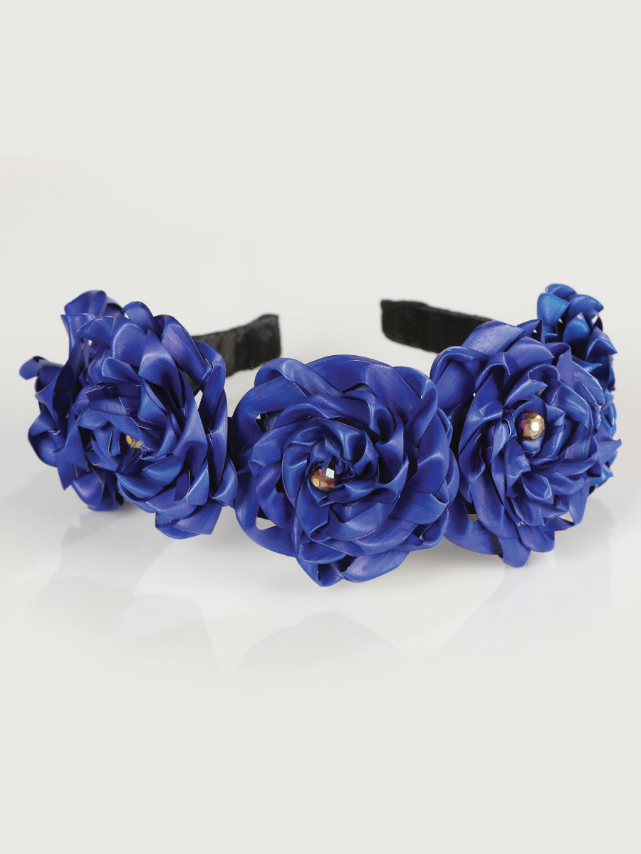 Artisanal Handcrafted Headband 100% Leaf Palm Royal Blue  603206