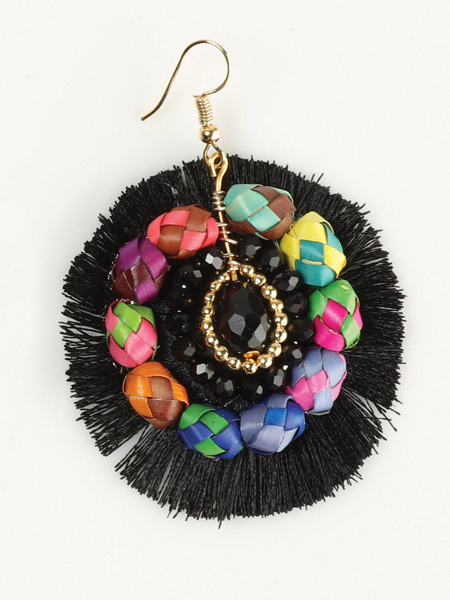 Artisanal Handcrafted Earrings Palm-Silk Thread  Black 603248