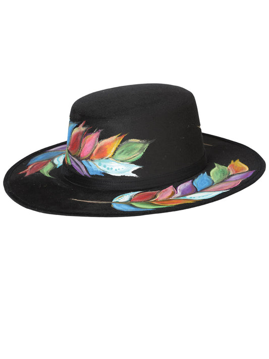 Artisanal Mexican Hand-Painted Hat Suede Black 603729
