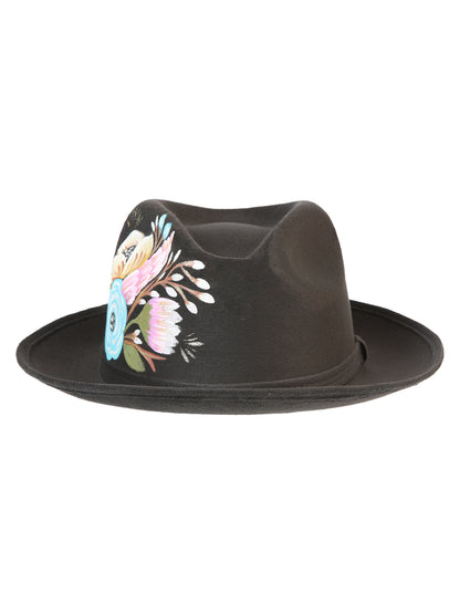 Artisanal Hand Painted Hat Suede Black 603820