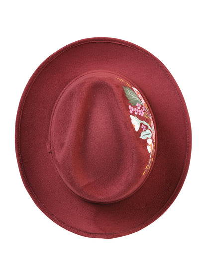 Artisanal Hand Painted Hat Suede Wine 603821