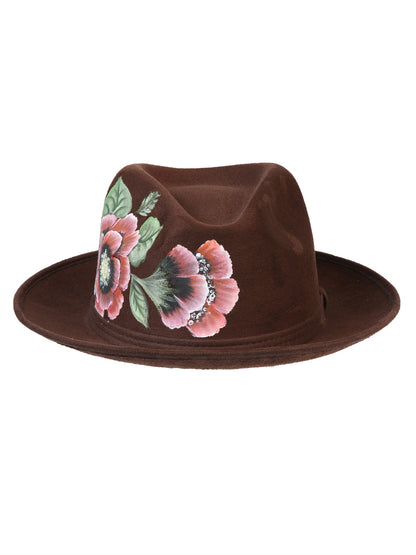 Artisanal Hand Painted Hat Suede Brown 603822