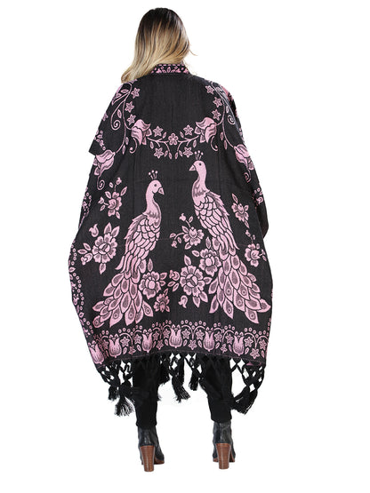 Artisanal Mexican Poncho 92% Acylic, 8% Polyester Black/Pink  603832