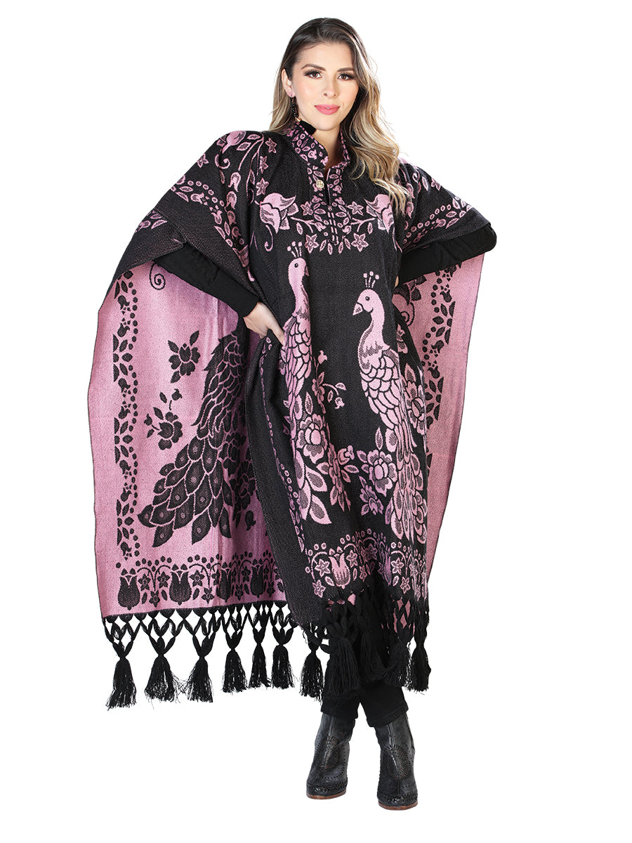 Artisanal Mexican Poncho 92% Acylic, 8% Polyester Black/Pink  603832