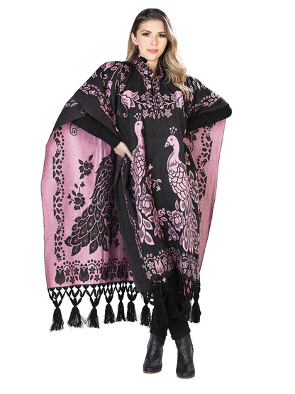 Artisanal Mexican Poncho 92% Acylic, 8% Polyester Black/Pink  603832