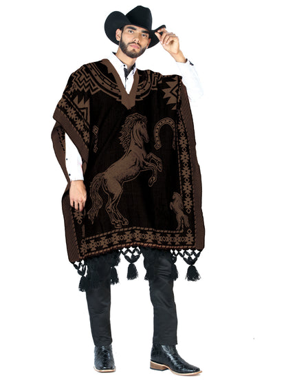 Artisanal Mexican Poncho 92% Acylic, 8% Polyester Black/Brown  603834