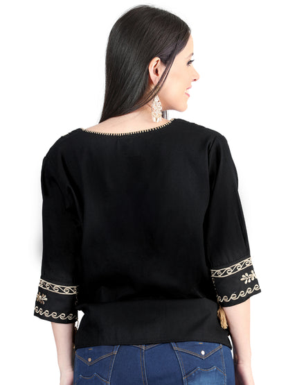 Artisanal Embroidered Blouse 100% Cotton Black 603960