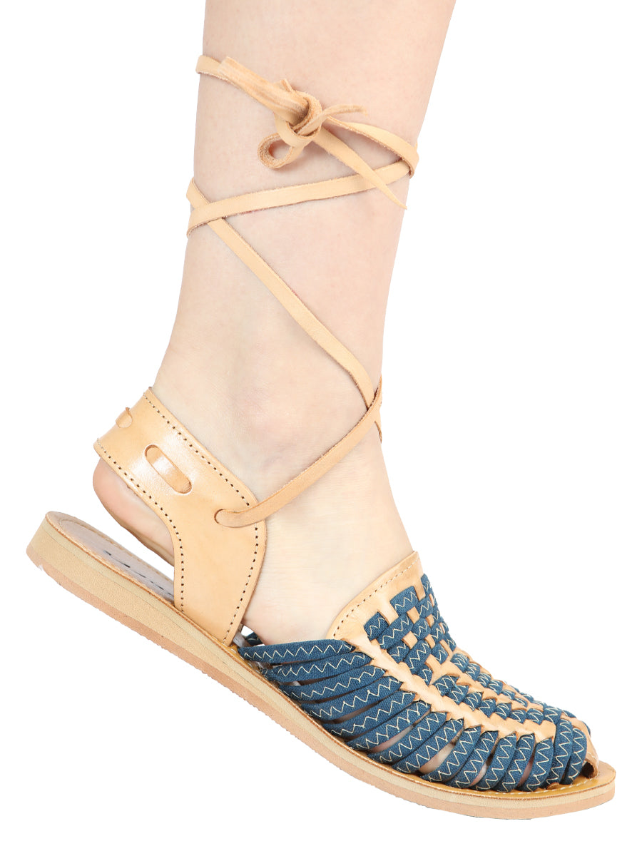 Mexican Artisanal Sandals Leather Tan/Blue 604019