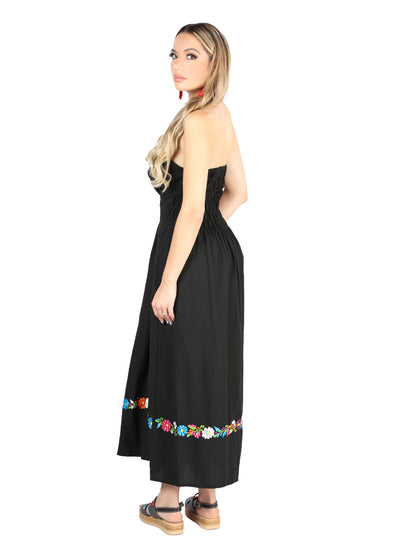 Artisanal Embroidered Dress 100% Cotton Black 604053