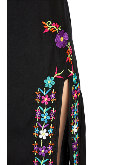 Artisanal Embroidered Dress 100% Cotton Black 604054